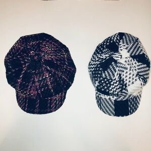 Vintage 70s Newsboy Bakerboy Apple Cap Hat 100% Cotton Plaid Black White Pink